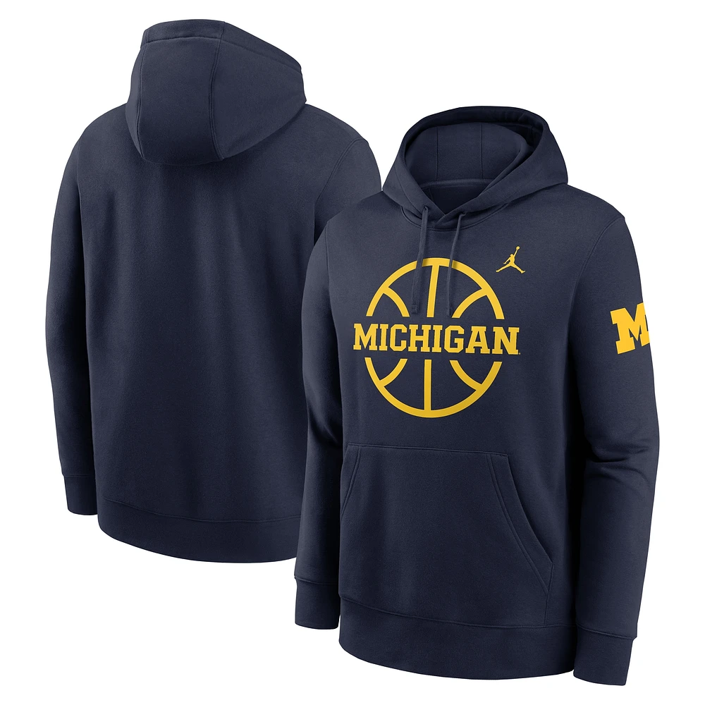 Men's Jordan Brand  Navy Michigan Wolverines Basketball Icon Club Fleece Pullover Hoodie