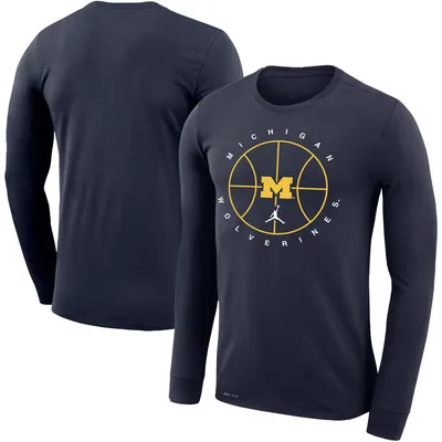 T-shirt à manches longues Jordan Brand pour hommes, Michigan Wolverines Basketball Icon Legend Performance, bleu marine