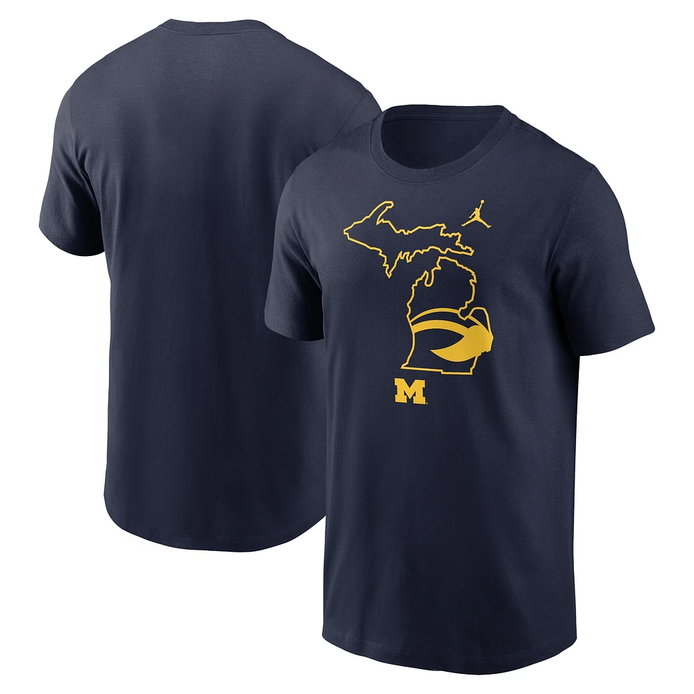 T-shirt Jordan Brand bleu marine Michigan Wolverines Campus State Shape pour homme