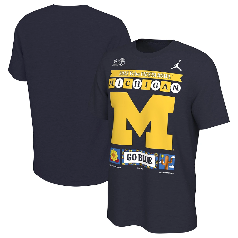 T-shirt Jordan Brand bleu marine pour homme, illustratif, éliminatoires de football universitaire 2022 des Wolverines du Michigan