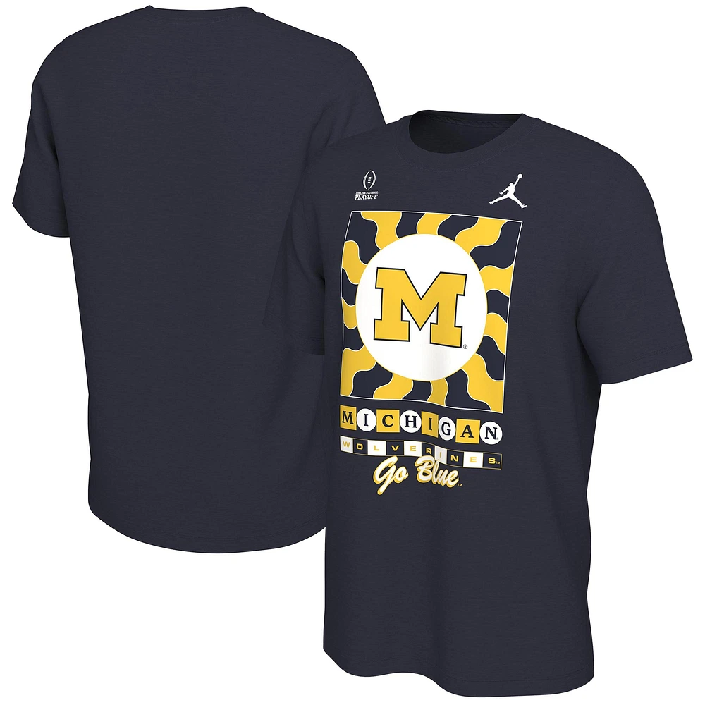 T-shirt pour homme Jordan Brand, bleu marine Michigan Wolverines College Football Playoff 2022 Fiesta Bowl Media Night