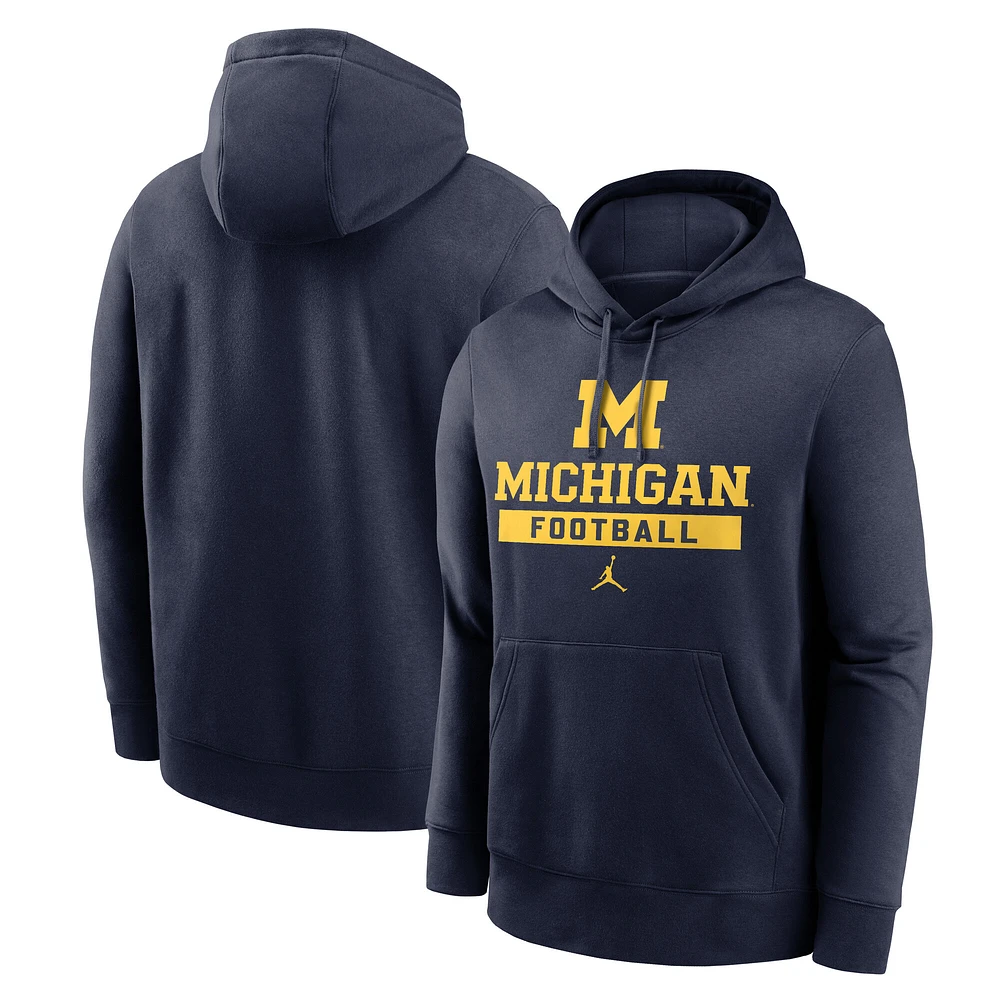 Sweat à capuche en polaire bleu marine Michigan Wolverines Football Stack Club pour homme de Jordan Brand