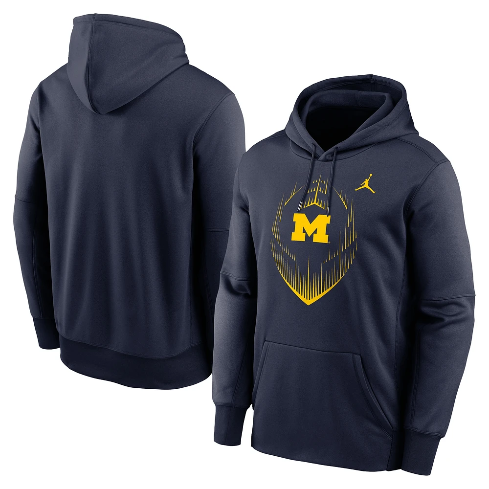 Sweat à capuche Jordan Brand bleu marine Michigan Wolverines Icon Football Performance pour homme