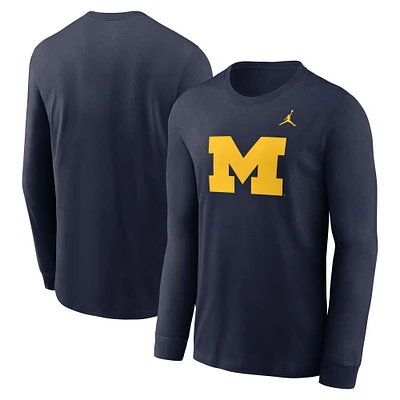 T-shirt à manches longues pour homme Jordan Brand bleu marine avec logo principal des Michigan Wolverines