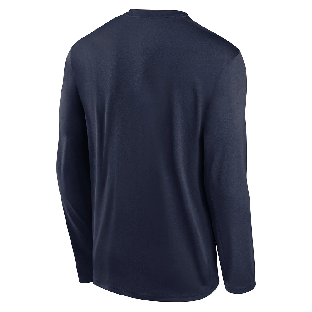 T-shirt Jordan Brand bleu marine Michigan Wolverines Primary Stack Legend Performance à manches longues pour homme