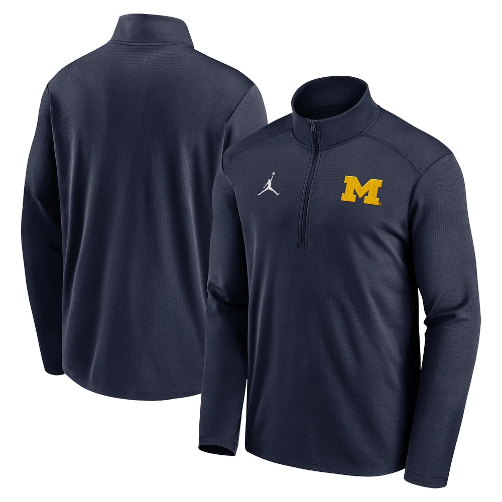 Haut à demi-zip Performance Primetime Pacer bleu marine pour homme Jordan Brand Michigan Wolverines