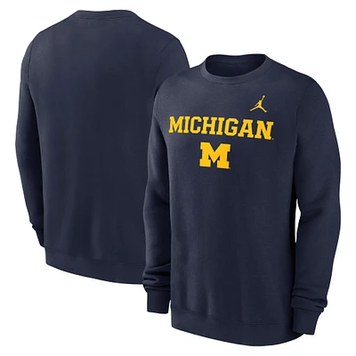 Men's Jordan Brand Navy Michigan Wolverines Primetime Primary Stack Pullover Sweatshirt