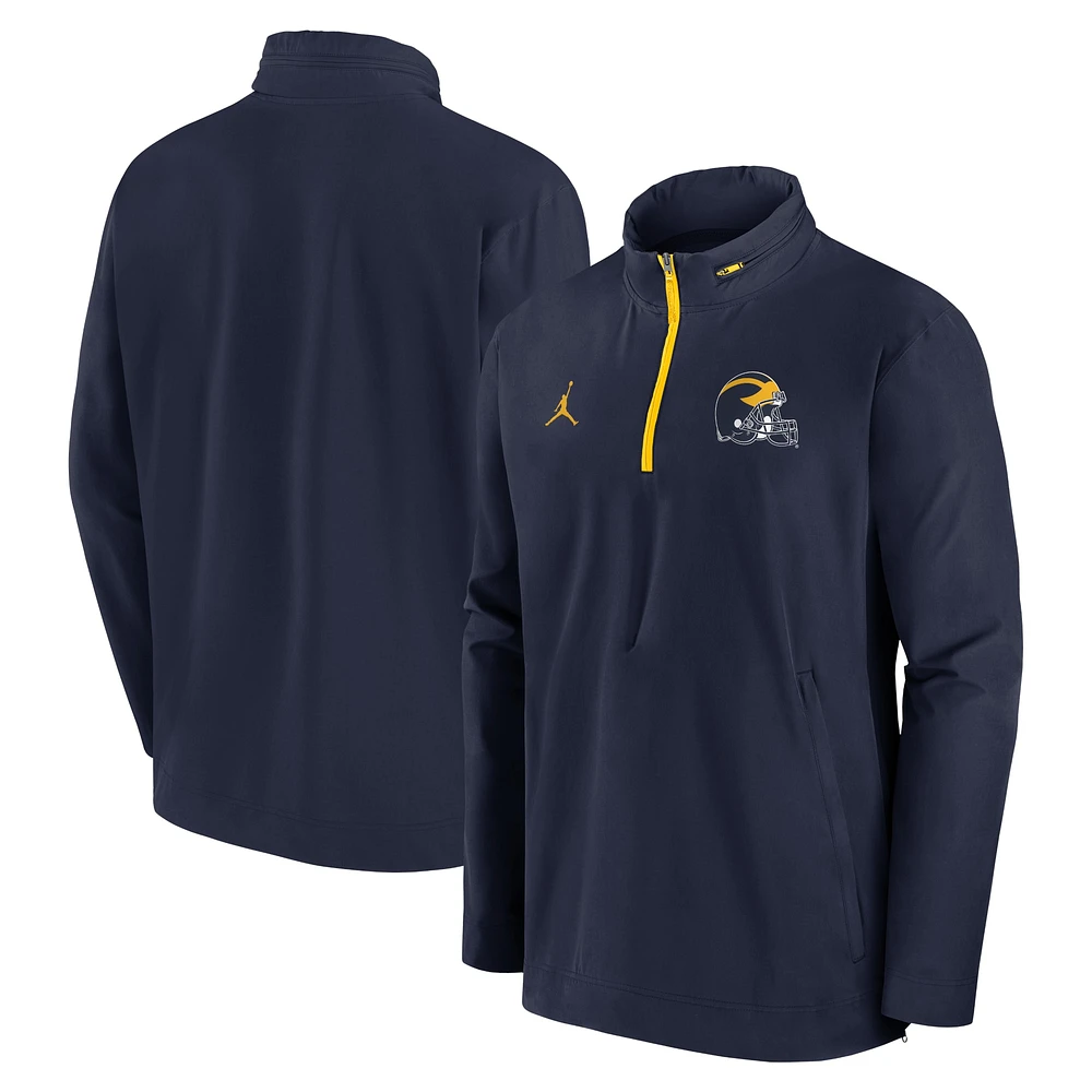 Veste Jordan Brand bleu marine pour homme Michigan Wolverines Sideline Coaches à fermeture éclair quart de tour