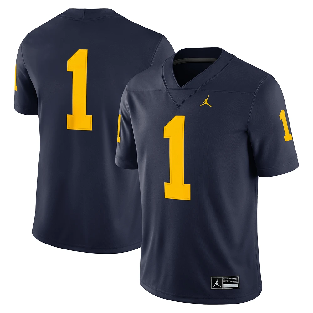 Maillot de match Jordan Brand #1 pour hommes, bleu marine, Michigan Wolverines