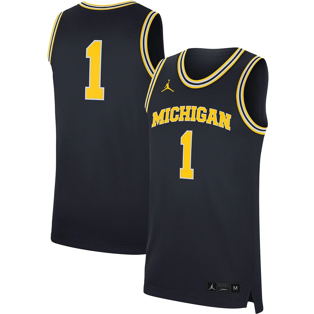 Maillot Jordan Brand #1 pour hommes, réplique des Michigan Wolverines, bleu marine