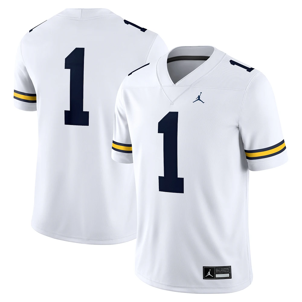 Maillot de match Jordan Brand #1 des Michigan Wolverines pour hommes, blanc