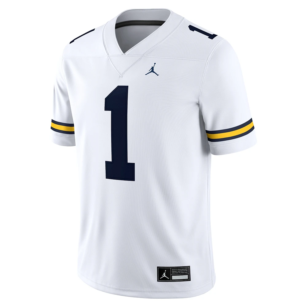 Maillot de match Jordan Brand #1 des Michigan Wolverines pour hommes, blanc