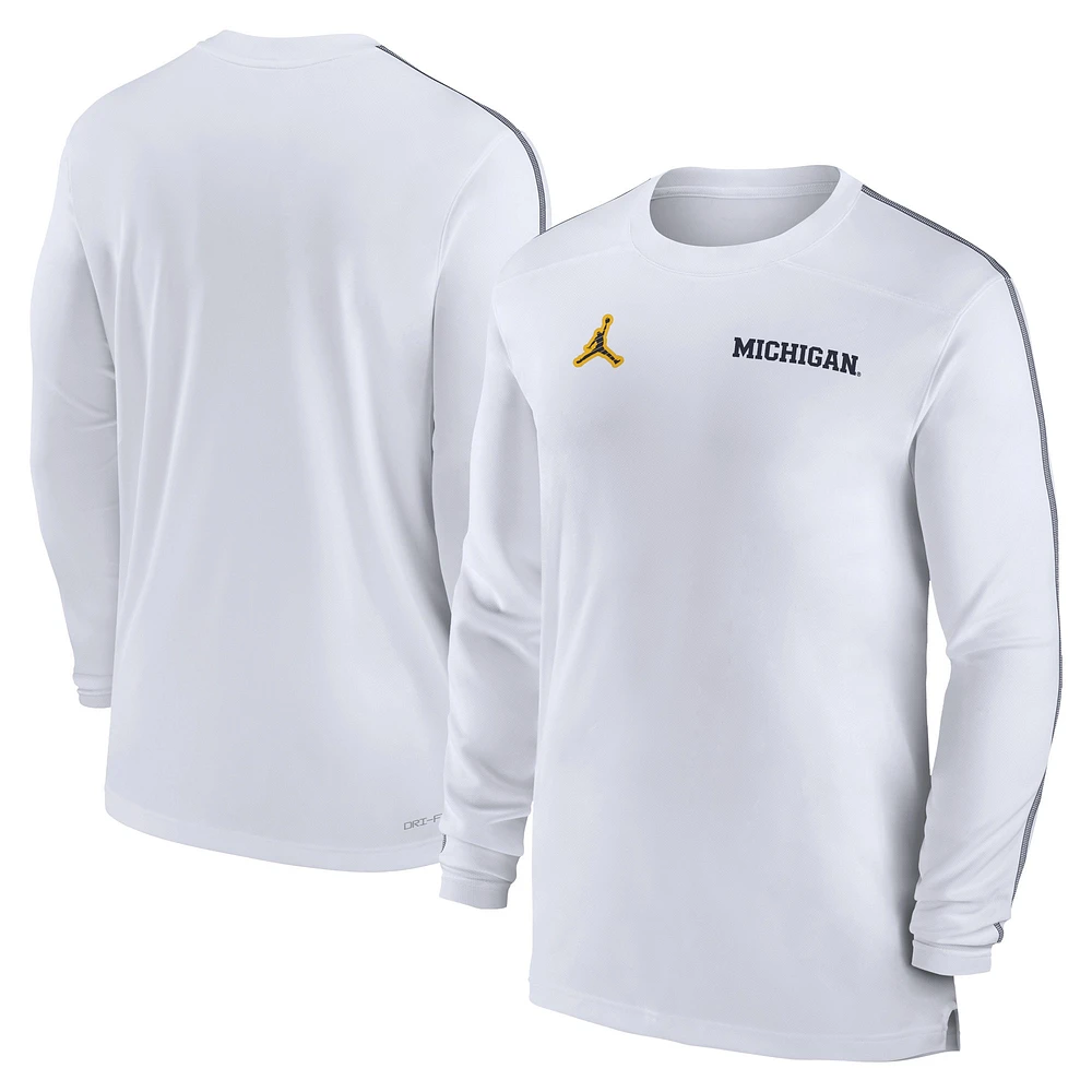 Men's Jordan Brand White Michigan Wolverines 2024 Sideline Coach UV Performance Long Sleeve T-Shirt