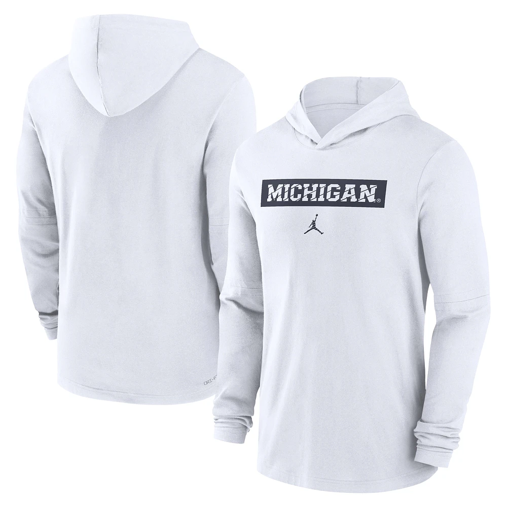 Men's Jordan Brand White Michigan Wolverines 2024 Sideline Hoodie Performance Long Sleeve T-Shirt