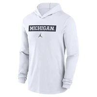 Men's Jordan Brand White Michigan Wolverines 2024 Sideline Hoodie Performance Long Sleeve T-Shirt