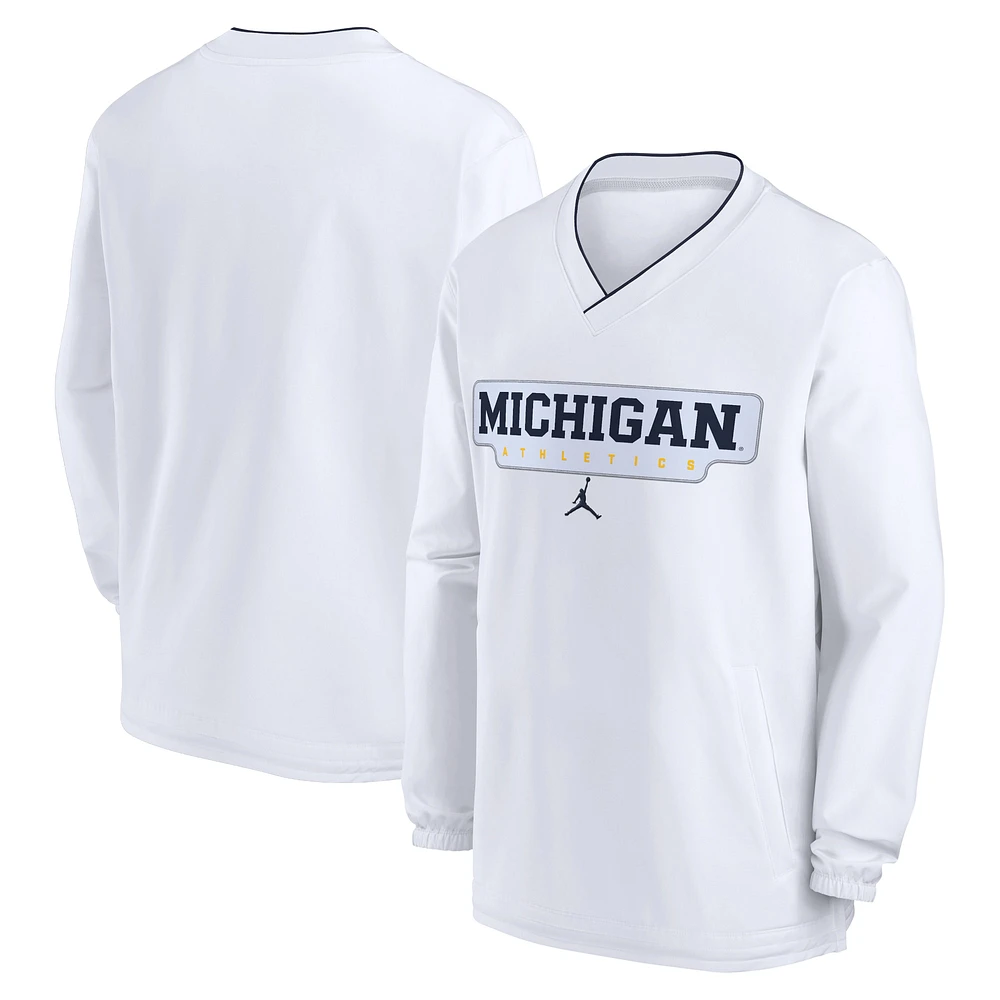 Men's Jordan Brand White Michigan Wolverines 2024 Sideline Pullover Windshirt