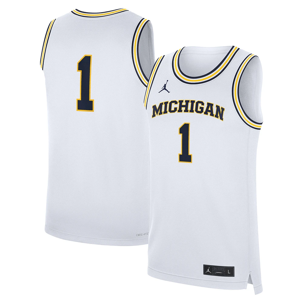 Maillot de basket-ball réplique à domicile blanc des Michigan Wolverines Jordan Brand pour homme