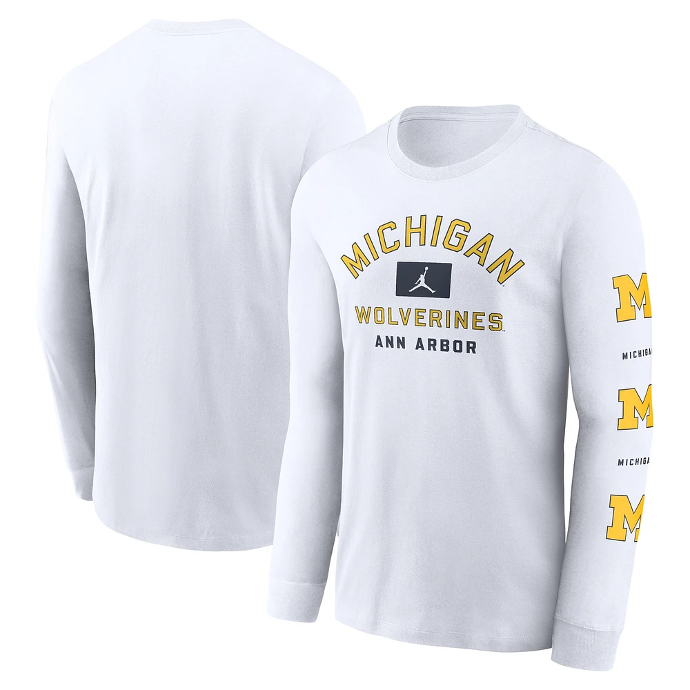 T-shirt à manches longues blanc pour homme Jordan Brand Michigan Wolverines Primetime Classic Location