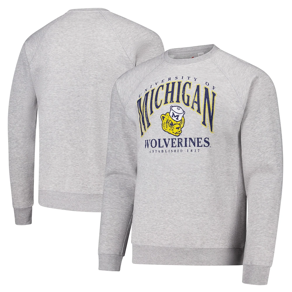 Men's League Collegiate Wear Heather Gray Michigan Wolverines Tall Arch Essential 2.0 Pullover Sweatshirt