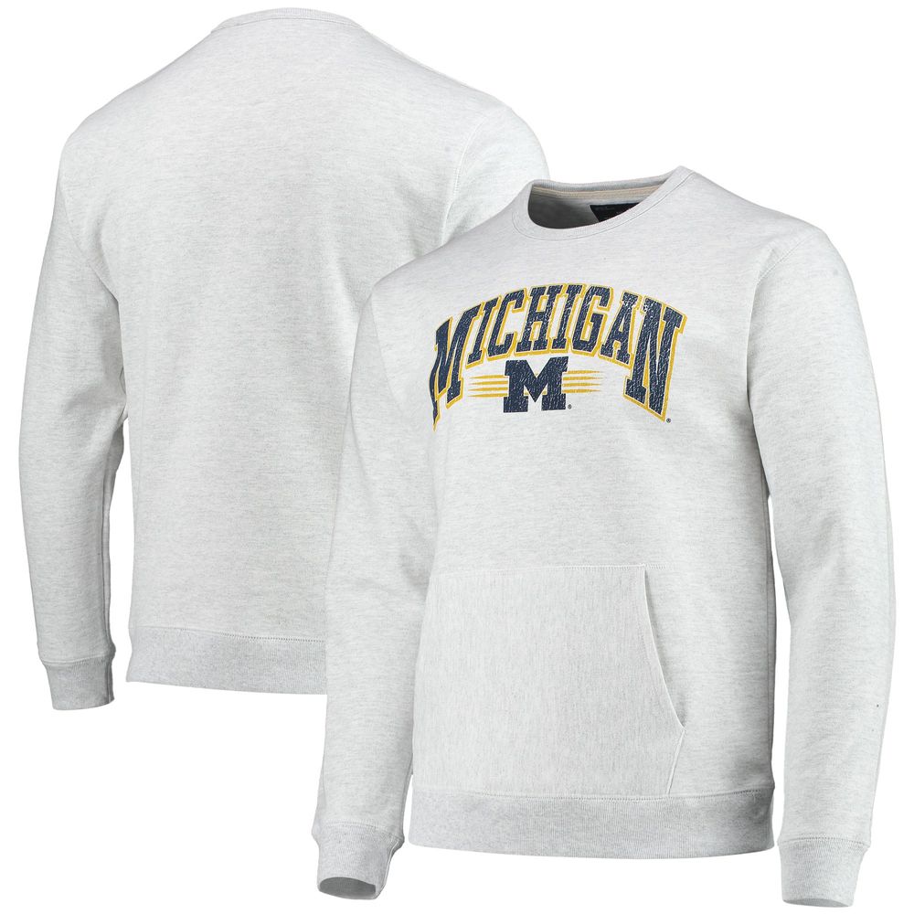 Men's League Collegiate Wear Heathered Gray Michigan Wolverines Upperclassman Pocket Pullover Sweatshirt