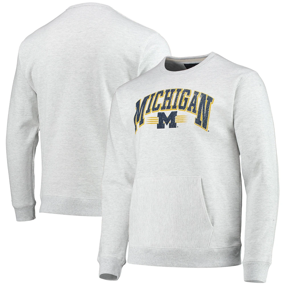 Hommes League Collegiate Wear Heathered Grey Michigan Wolverines Upperclassman Pocket Pullover Sweatshirt