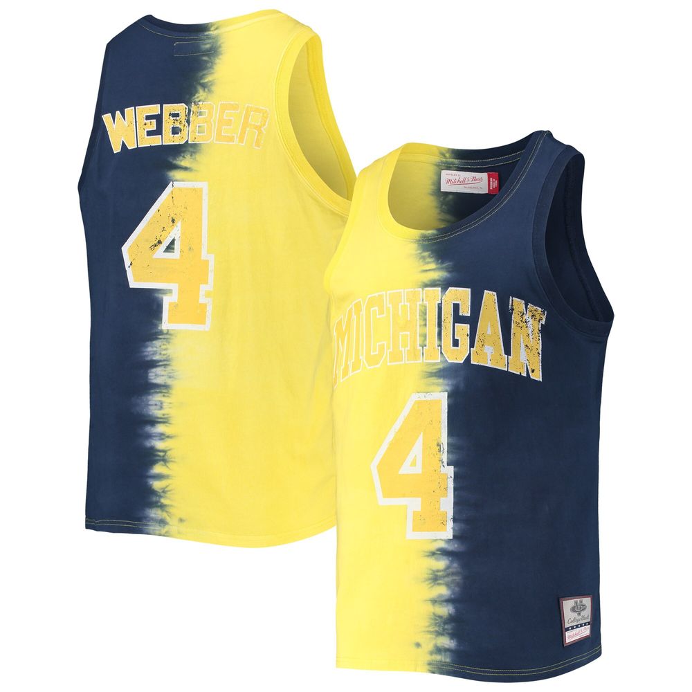 Men's Mitchell & Ness Chris Webber Maize/Navy Michigan Wolverines Name Number Tie-Dye Tank Top