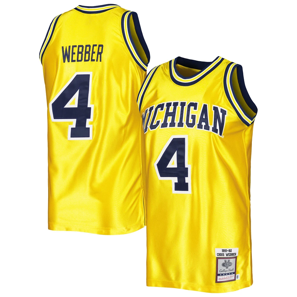 Maillot authentique College Vault 1991/92 Mitchell & Ness Chris Webber Maize Michigan Wolverines pour hommes