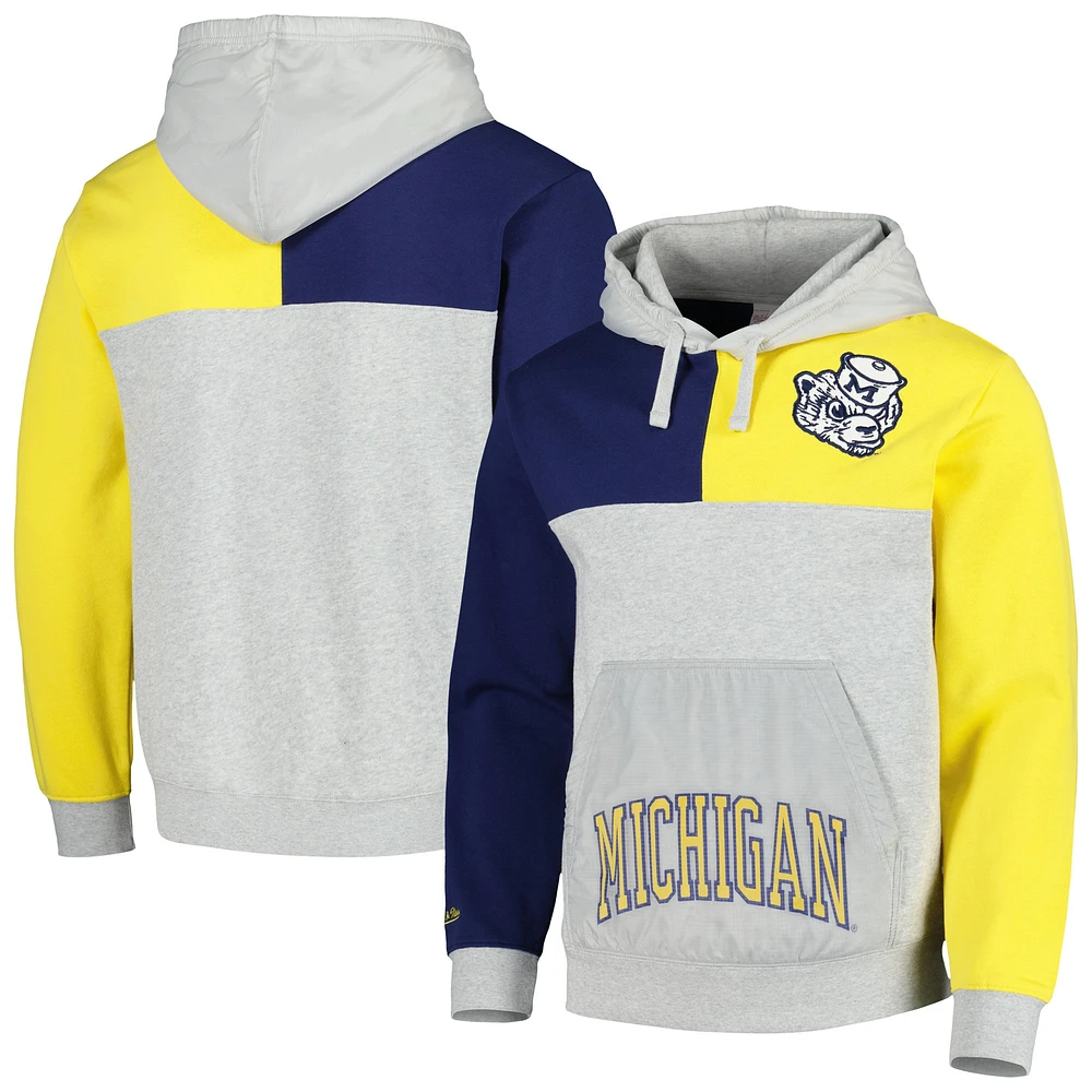 Men's Mitchell & Ness Heather Gray Michigan Wolverines Tie-Breaker Pullover Hoodie