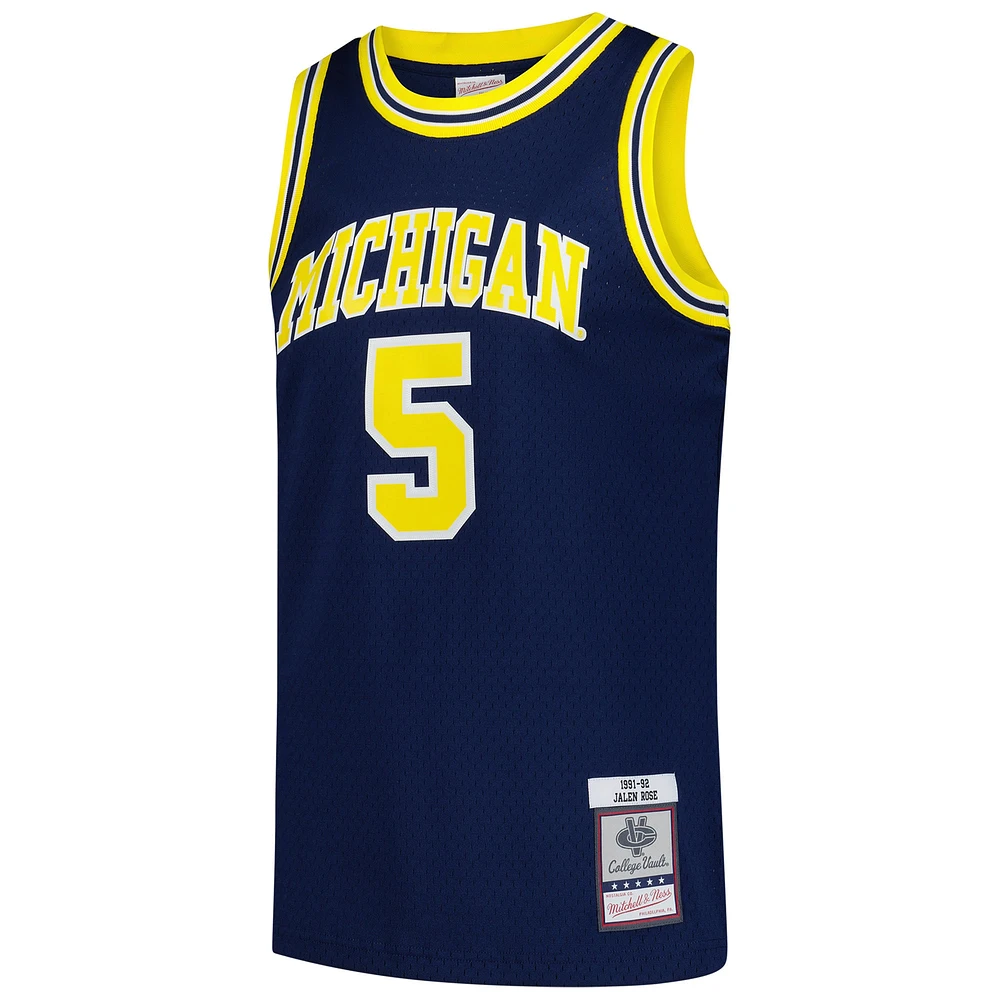 Maillot Swingman Mitchell & Ness Jalen Rose bleu marine pour homme des Wolverines du Michigan 1991/92