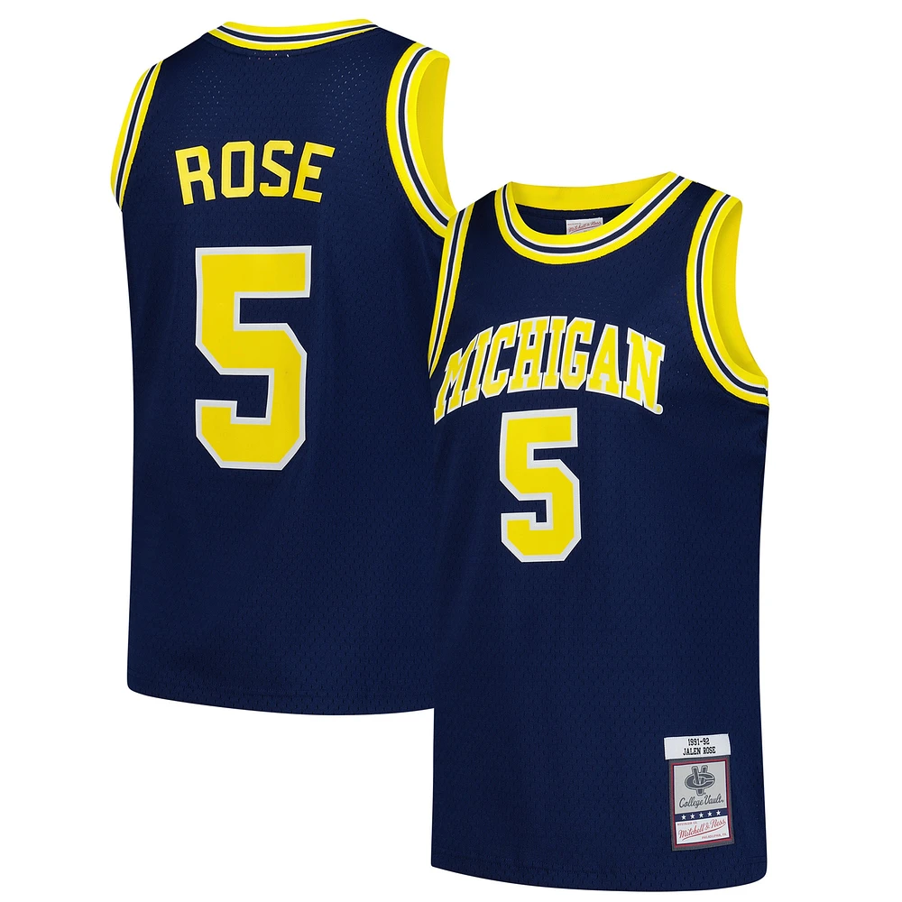 Maillot Swingman Mitchell & Ness Jalen Rose bleu marine pour homme des Wolverines du Michigan 1991/92