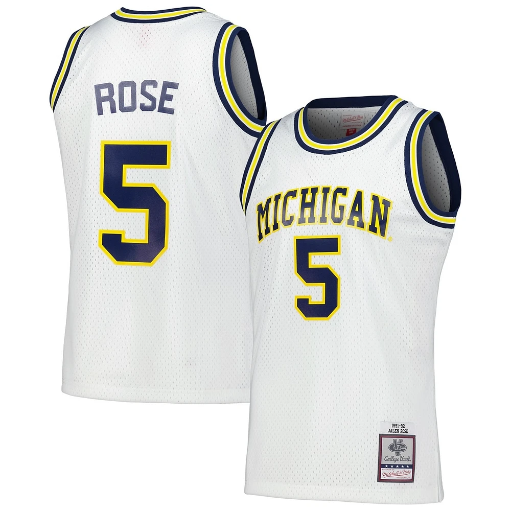 Maillot de joueur Mitchell & Ness Jalen Rose blanc Michigan Wolverines 1991/92 Swingman pour homme