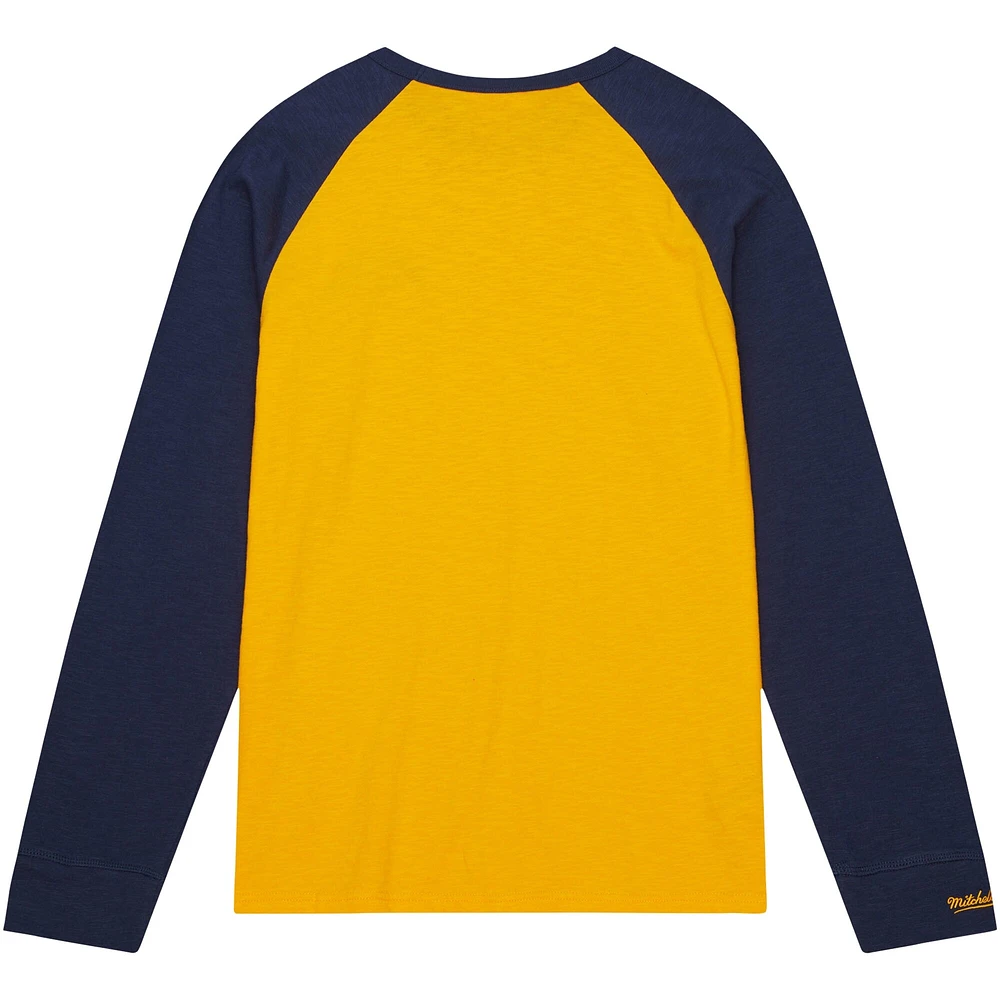 Men's Mitchell & Ness Maize Michigan Wolverines Legendary Slub Raglan Long Sleeve T-Shirt