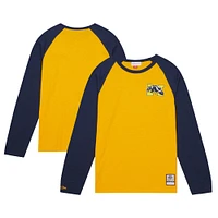 T-shirt à manches longues raglan flammé légendaire Mitchell & Ness Maize Michigan Wolverines pour hommes