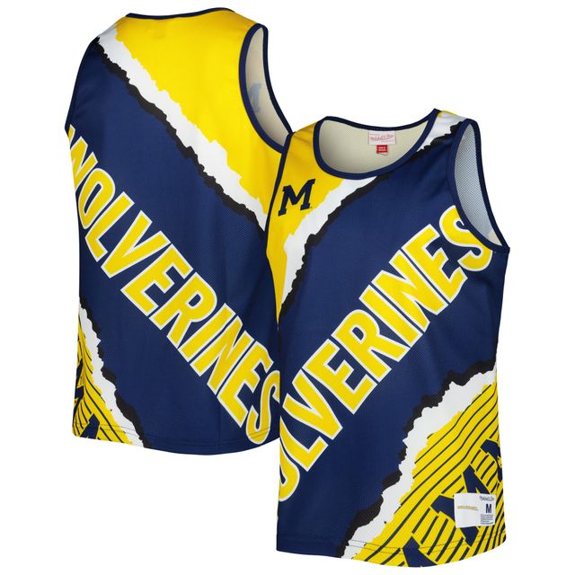 Débardeur sublimé Mitchell & Ness marine/maïs Michigan Wolverines Jumbotron 2.0 pour hommes