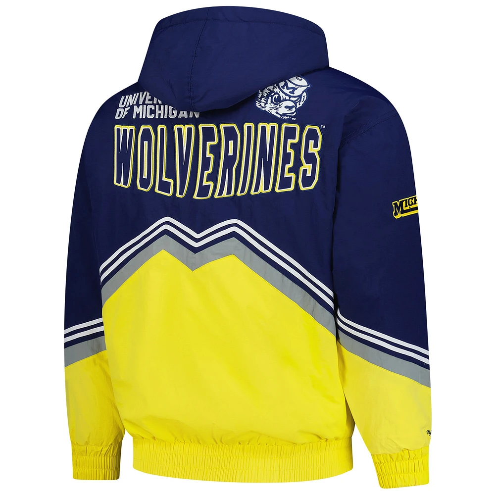 Veste coupe-vent entièrement zippée rétro Throw It Back pour homme Mitchell & Ness bleu marine/maïs Michigan Wolverines