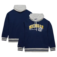 Sweat à capuche en polaire arqué Mitchell & Ness pour hommes, Michigan Wolverines, bleu marine