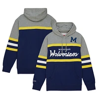 Men's Mitchell & Ness Navy Michigan Wolverines Head Coach Pullover Hoodie