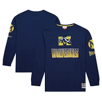 Men's Mitchell & Ness Navy Michigan Wolverines Throwback Allover Long Sleeve T-Shirt