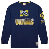 Men's Mitchell & Ness Navy Michigan Wolverines Throwback Allover Long Sleeve T-Shirt