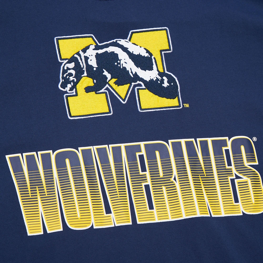 Men's Mitchell & Ness Navy Michigan Wolverines Throwback Allover Long Sleeve T-Shirt