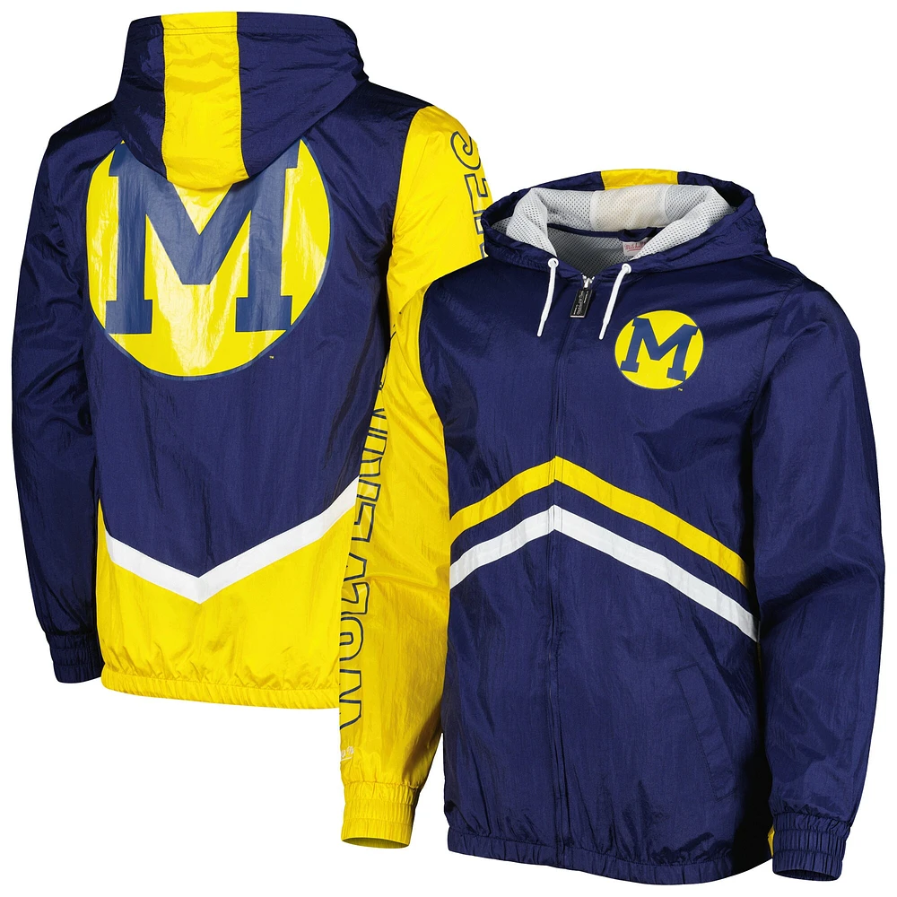 Veste coupe-vent entièrement zippée Mitchell & Ness Michigan Wolverines Undeniable pour hommes, bleu marine