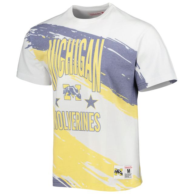 T-shirt blanc sublimé au pinceau Mitchell & Ness Michigan Wolverines pour homme