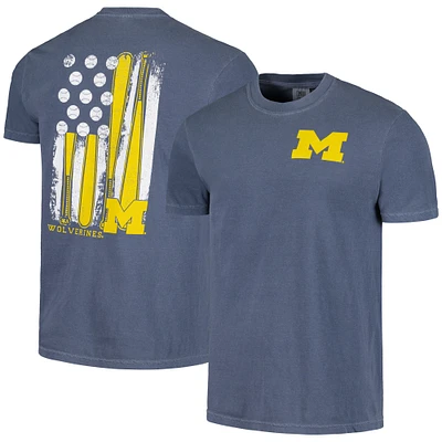 Men's Navy Michigan Wolverines Baseball Flag Comfort Colors T-Shirt