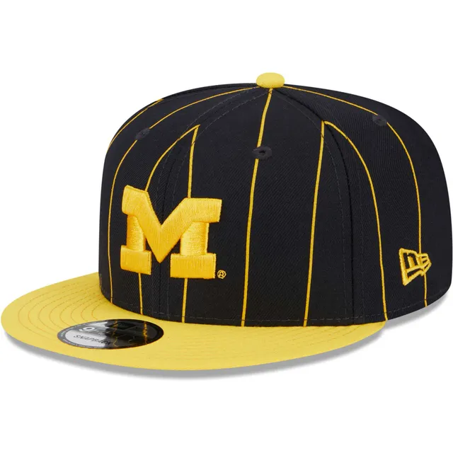 Mitchell & Ness University of Michigan Navy with Yellow Flat Brim Snapback  Hat