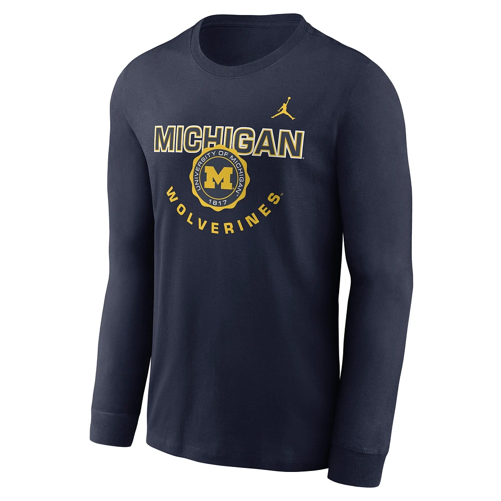 T-shirt à manches longues avec slogan Michigan Wolverines pour homme Nike College Navy