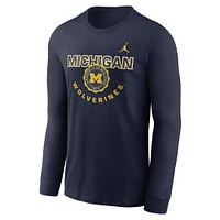 T-shirt à manches longues avec slogan Michigan Wolverines pour homme Nike College Navy