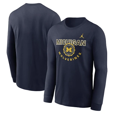 T-shirt à manches longues avec slogan Michigan Wolverines pour homme Nike College Navy