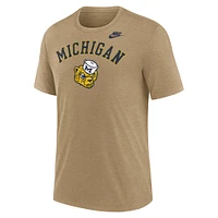 T-shirt Nike Michigan Wolverines Legacy Arch Tri-Blend marron clair chiné pour homme