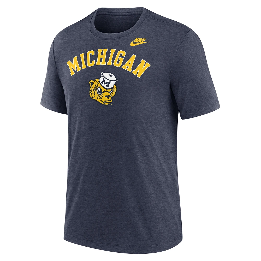 Men's Nike Heather Navy Michigan Wolverines Legacy Arch Tri-Blend T-Shirt
