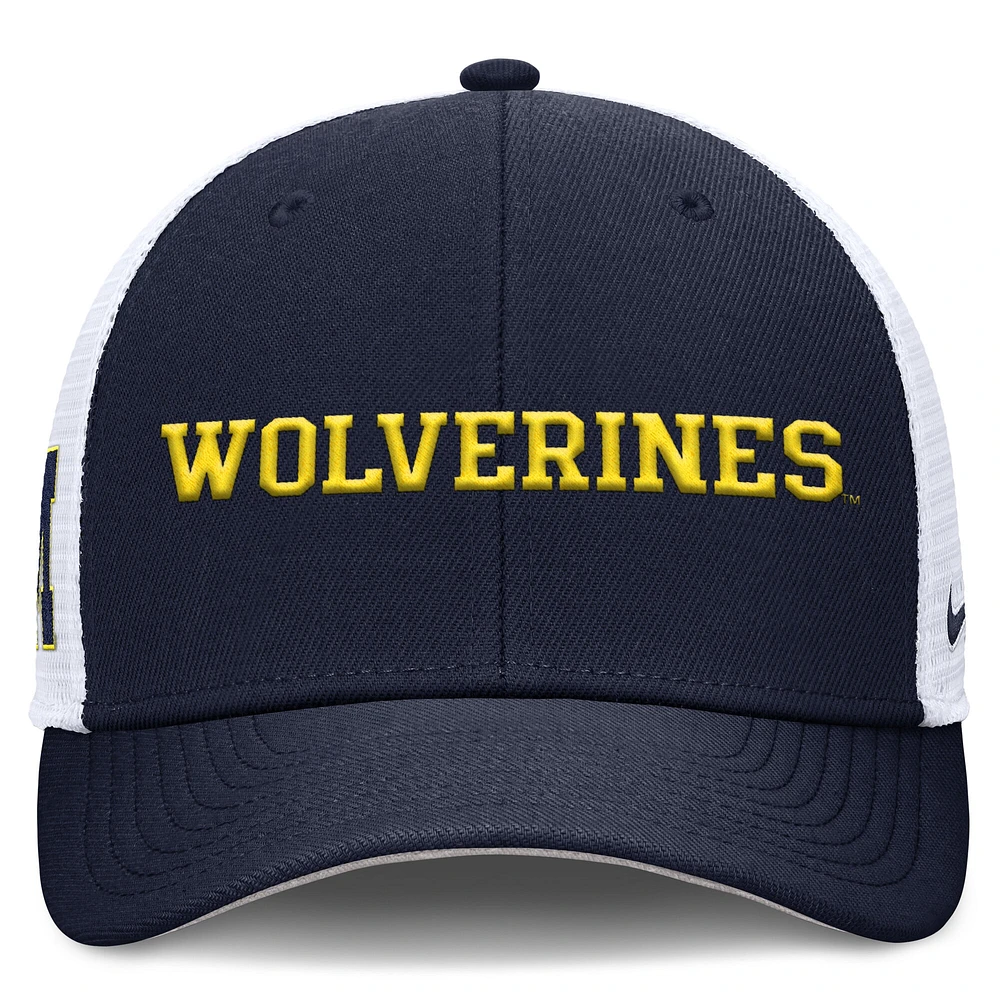 Men's Nike Navy Michigan Wolverines 2025 Dugout Coaches Rise Performance Trucker Adjustable Hat